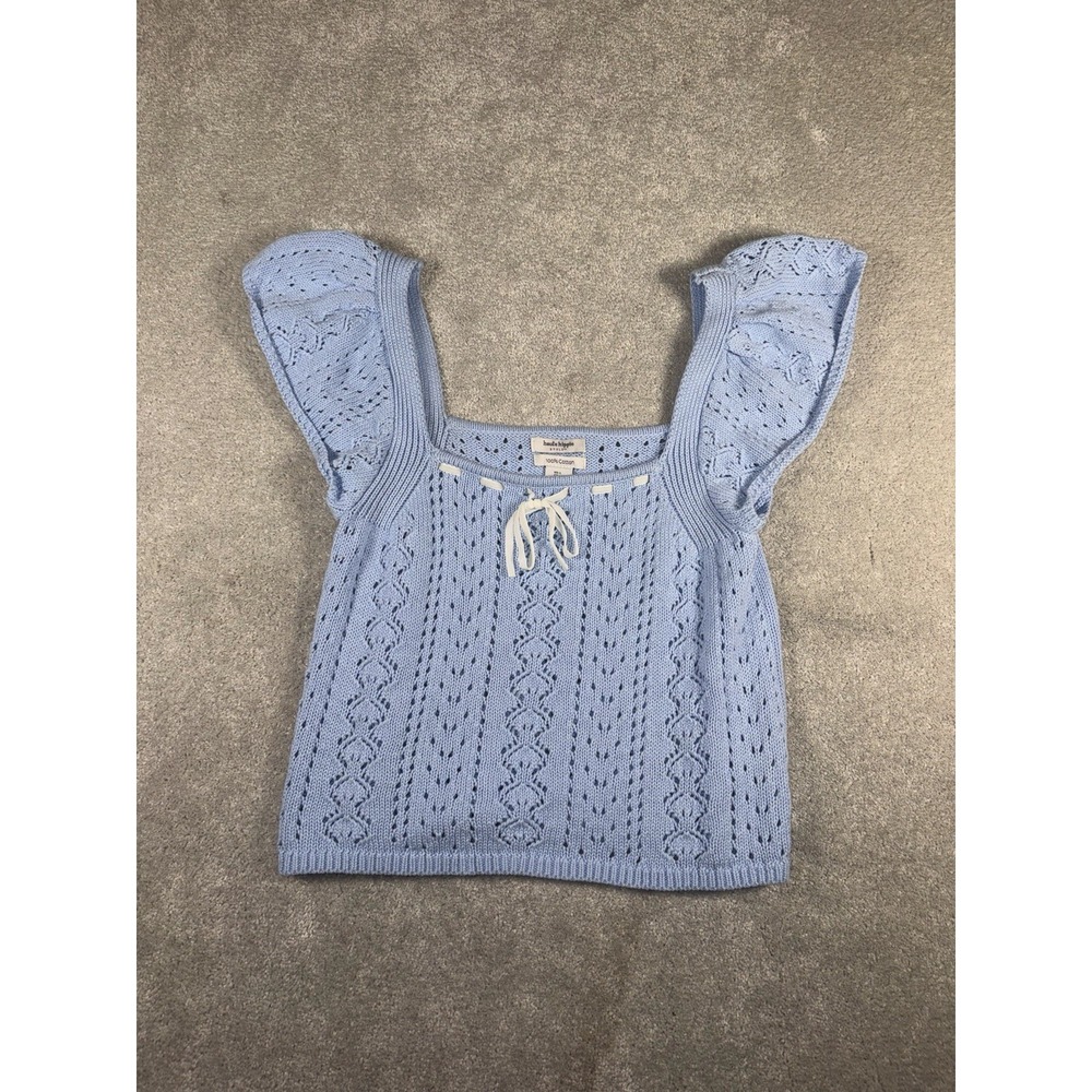 haute hippie blue crochet blouse maiden Cottage Core cropped large